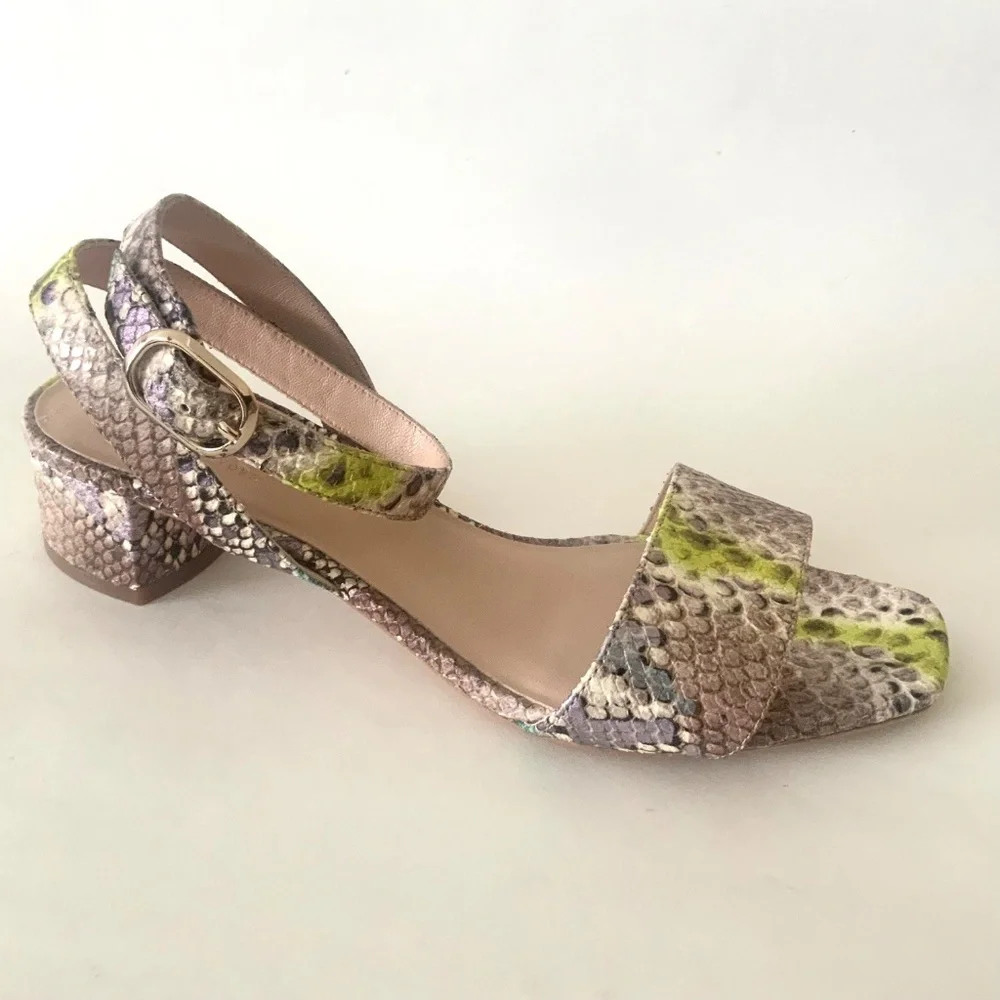 KATE SPADE Lucia Snakeskin Leather block heel Sandall Ankle strap round toe shoe